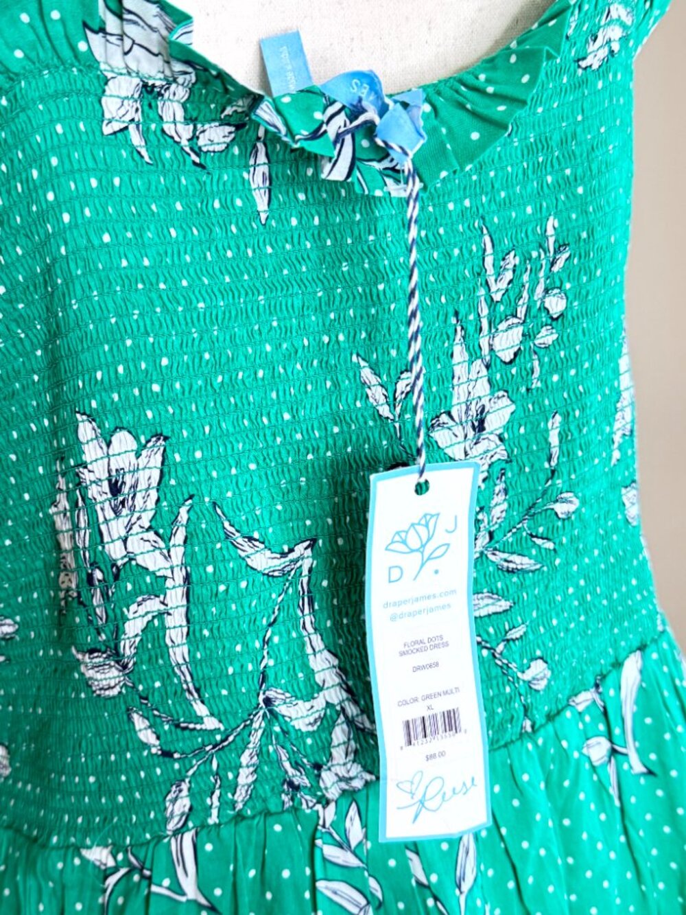 Draper James Smocked Floral Green Sundress Size XL NWT - Picture 7 of 9